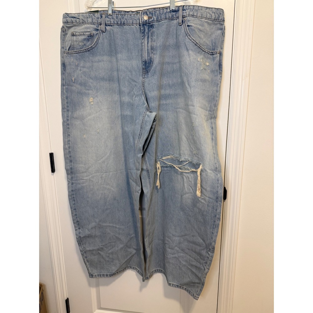 Wild Fable Barrel Jean Womens 24 Light Blue NWT Distressed Mid‎ Rise Rigid Denim